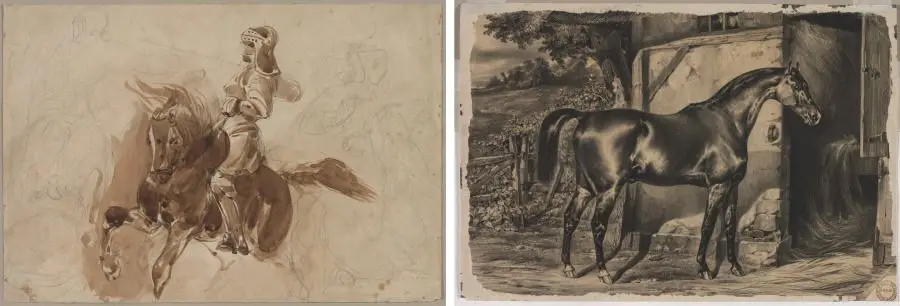 Armored Figure on Horseback (recto); Horse in Front of a Barn (verso) by Eugène Delacroix