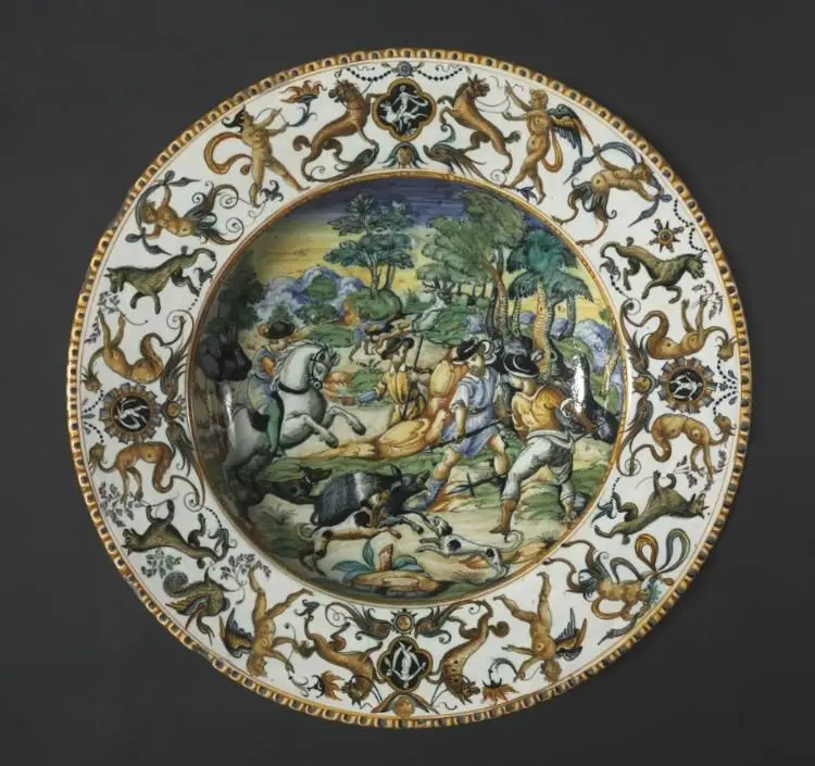 Charger Depicting a Boar Hunt by Fontana Family (Italian)