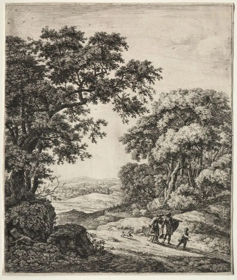 Six large upright landscapes with scenes from the Old Testament: Abraham Dismissing Hagar and Ishmael by Anthonie Waterloo