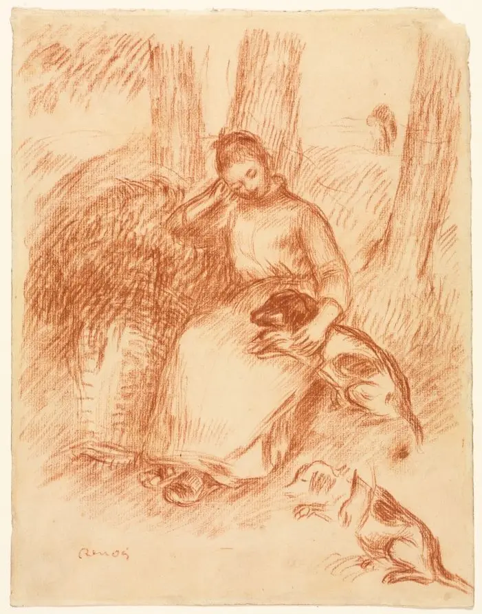 Peasant Girl with Dog by Pierre-Auguste Renoir