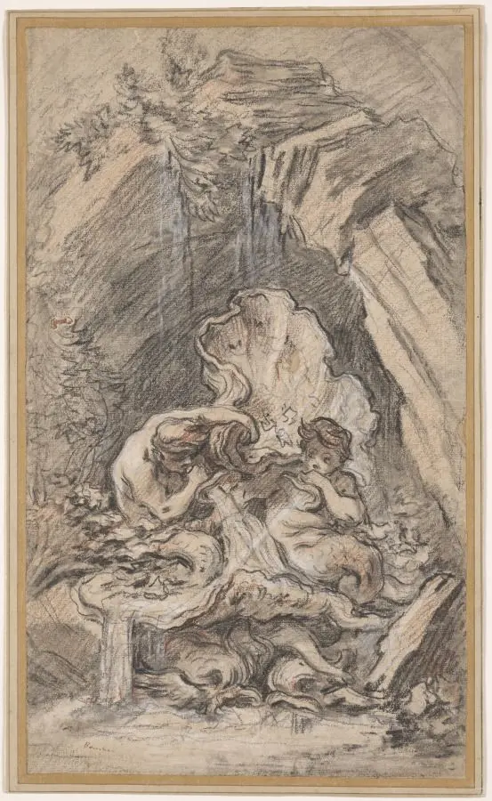 Fountain with Two Tritons Blowing Conch Shells by François Boucher