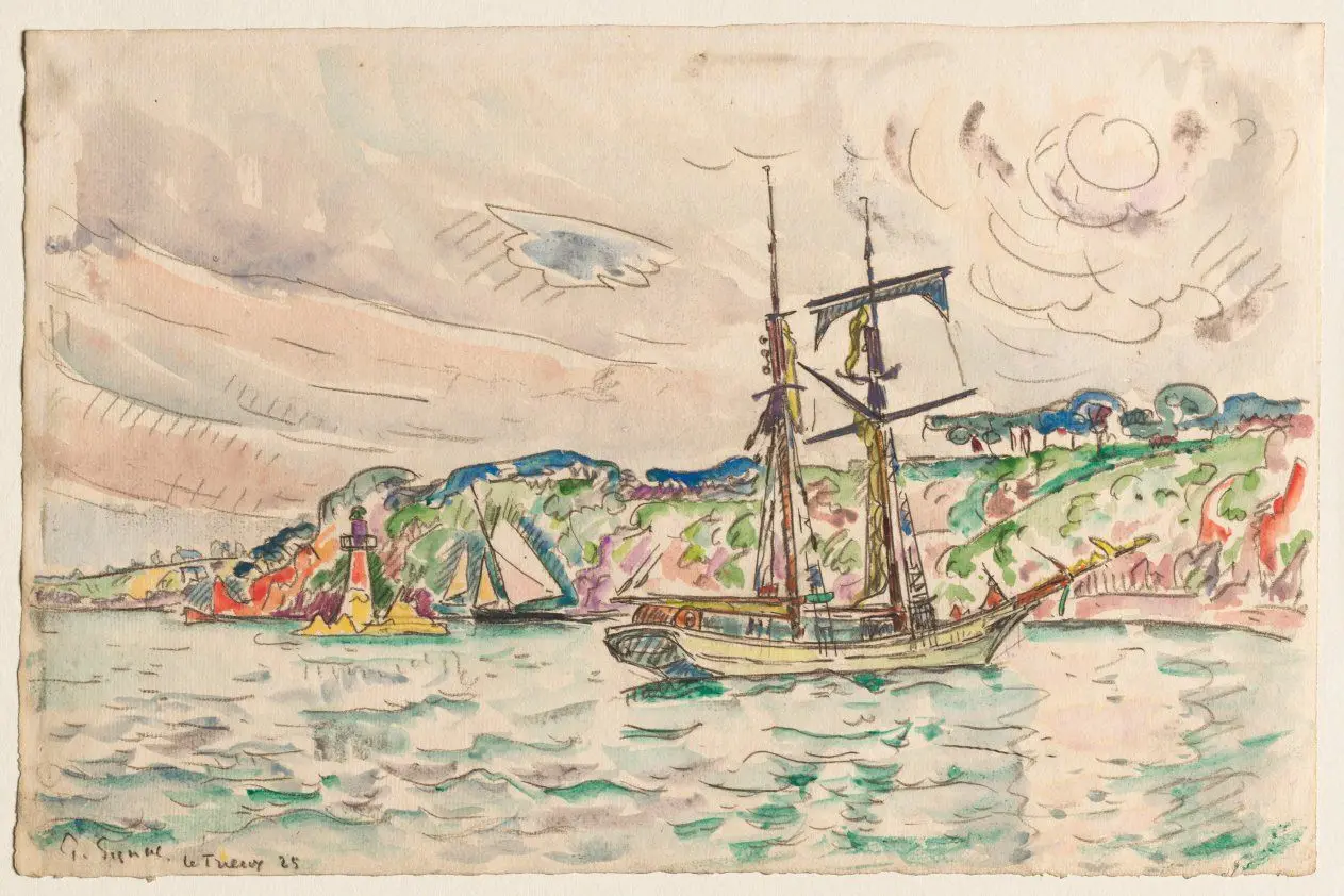Ships near the Trieux River by Paul Signac