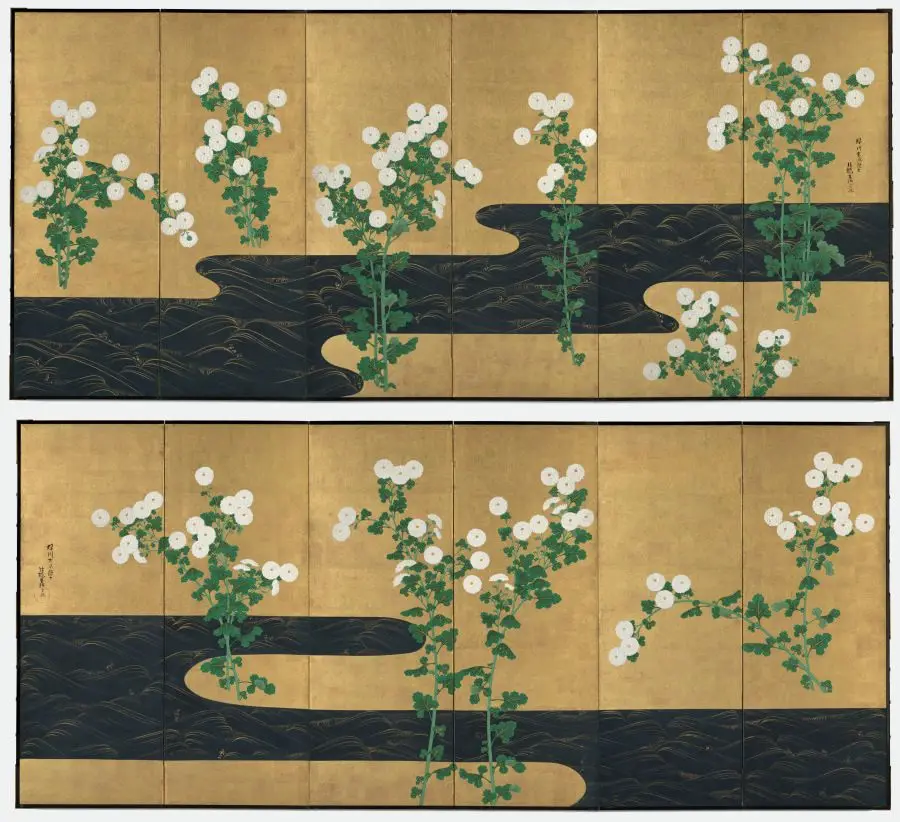 Chrysanthemums by a Stream by Ogata Kōrin