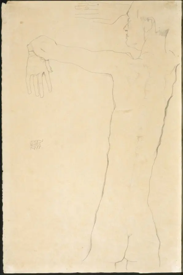 Nude Man with Raised Arms (recto) by Egon Schiele