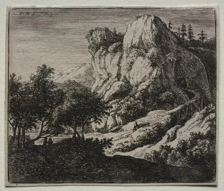 Four Landscapes: The Winding Wooden Bridge by Anthonie Waterloo