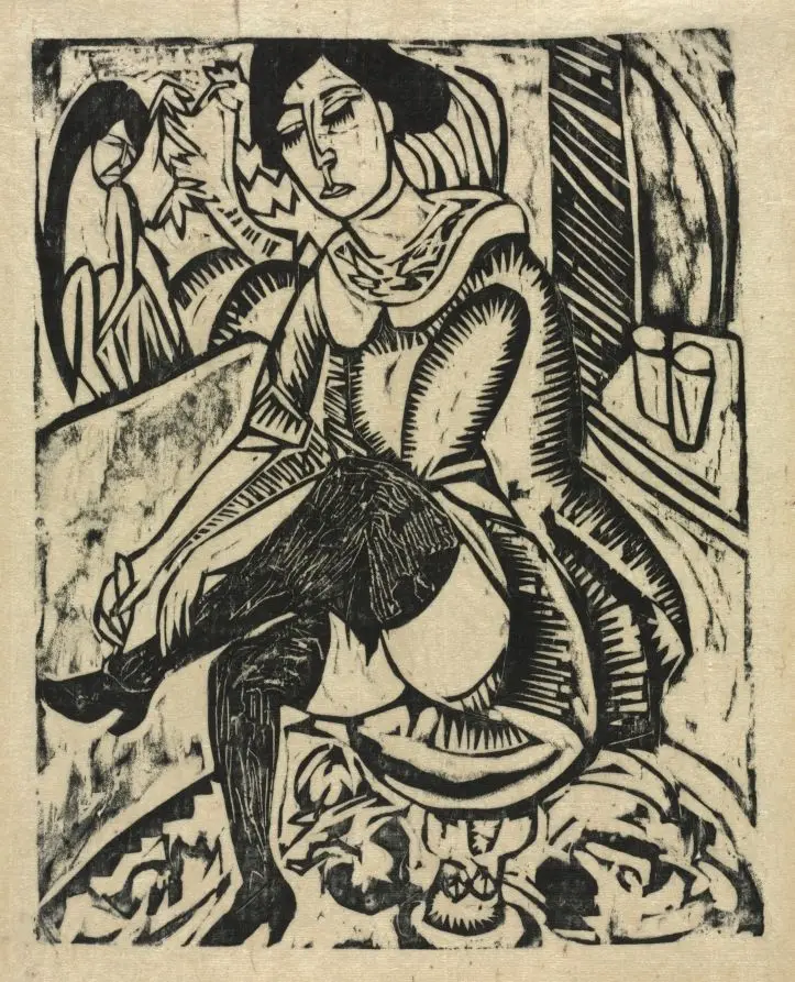 Woman Putting on Her Shoes by Ernst Ludwig Kirchner