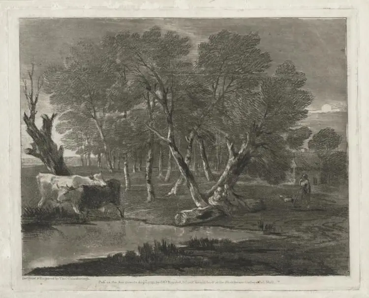 Wooded Landscape with Cows beside a Pool, Figures and Cottage by Thomas Gainsborough