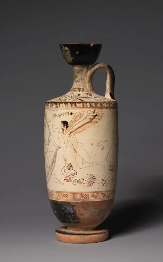 White-Ground Lekythos (Oil Vessel): Atalanta and Erotes by Douris