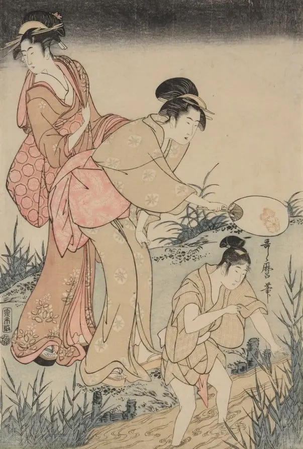Catching Fireflies Beneath a Willow Tree (right) by Kitagawa Utamaro