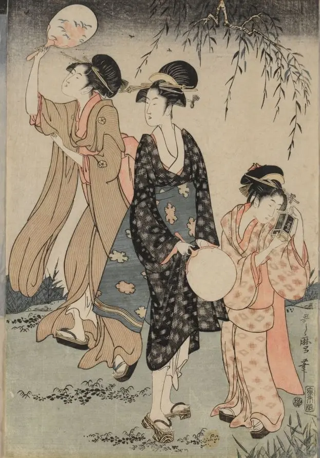 Catching Fireflies Beneath a Willow Tree (center) by Kitagawa Utamaro