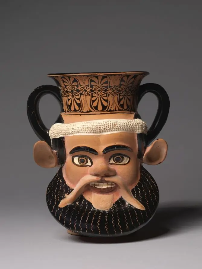 Red-Figure Janiform Kantharos (Two-Sided Head-Shaped Drinking Cup): Satyr and African by Class K (The Toronto Class)