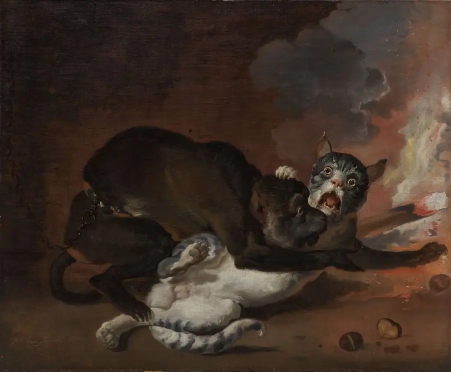 The Monkey and the Cat by Abraham Hondius