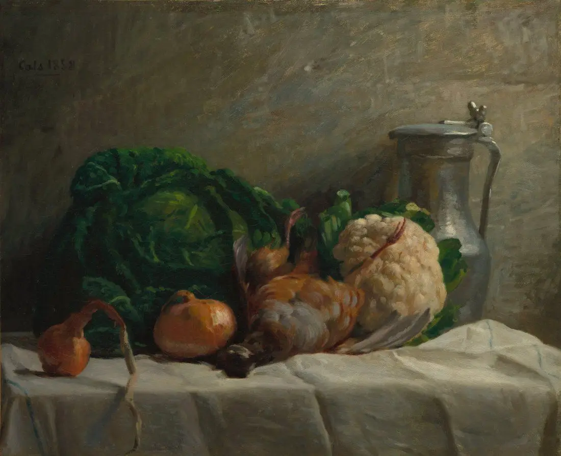 Still Life with Vegetables, Partridge, and a Jug by Adolphe-Félix Cals