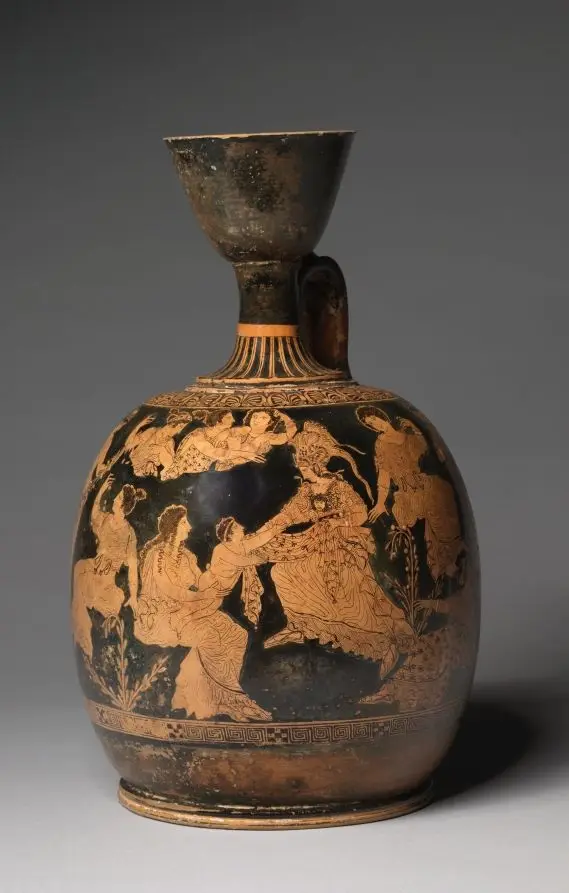 Red-Figure Squat Lekythos (Oil Vessel): Birth of Erichthonios by Meidias Painter