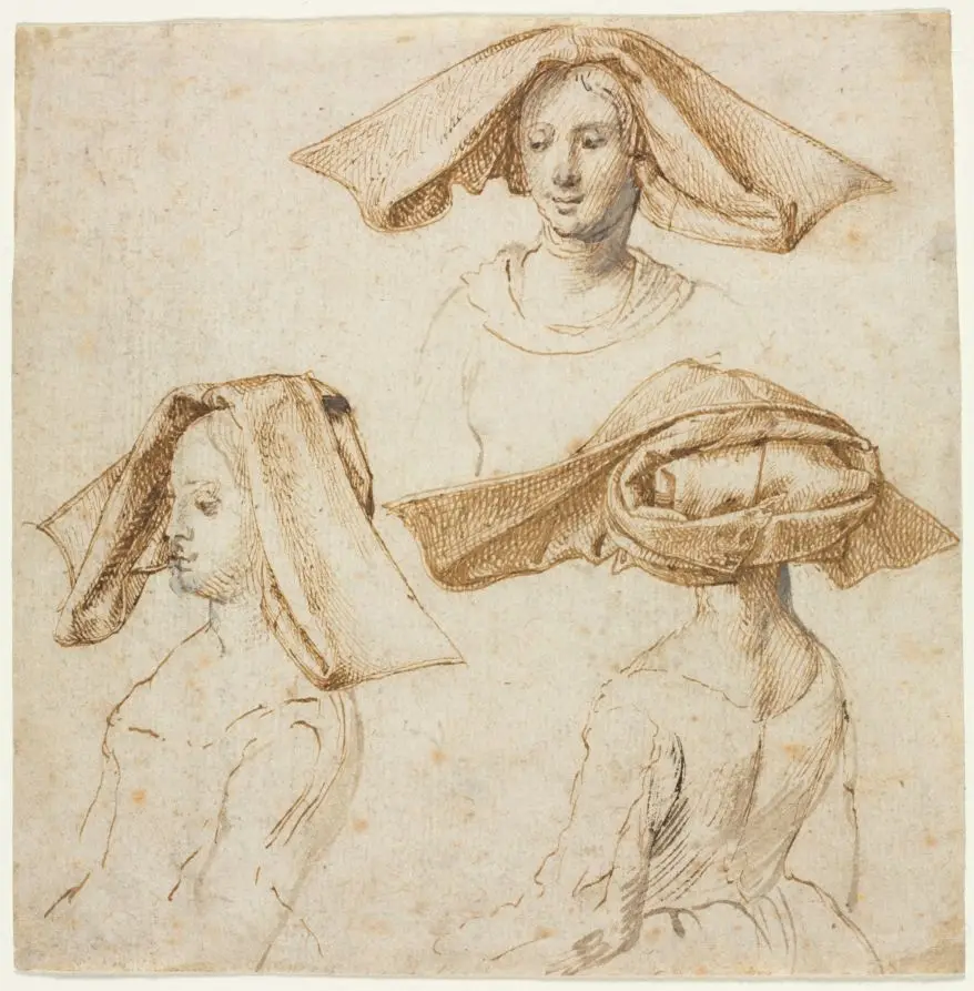 Three Studies of a Woman Wearing an Elaborate Headdress by Anonymous