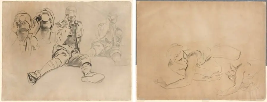 Studies of a Soldier Drinking, for Gassed (recto); Studies of a Male Nude (verso) by John Singer Sargent