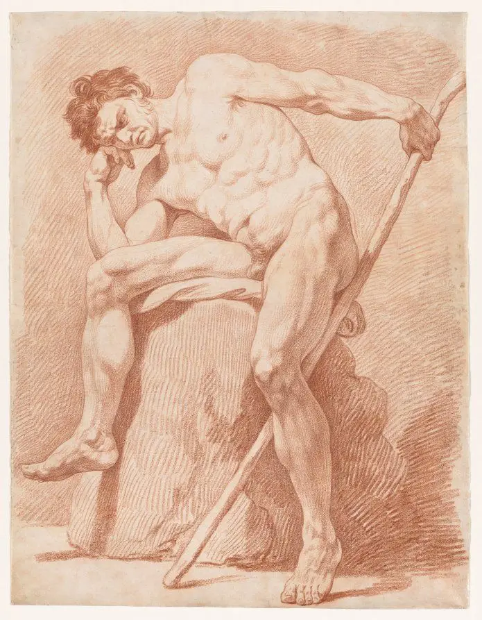 Academy of a Seated Nude Holding a Staff by Edmé Bouchardon