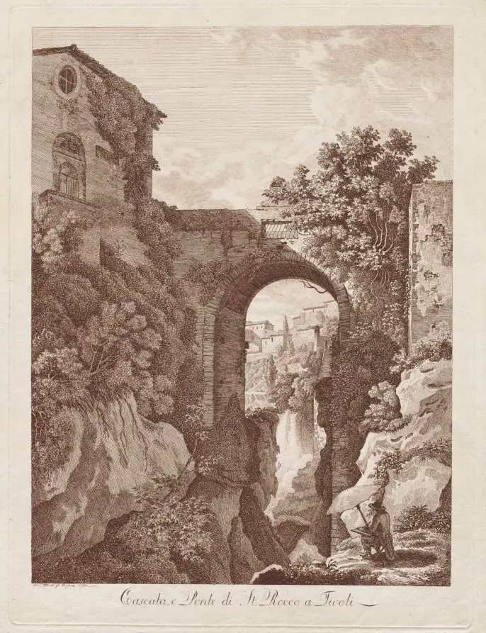 St. Rocco Waterfall and Bridge at Tivoli (Cascata e Ponte di St. Rocco a Tivoli) by Albert Christoph Dies