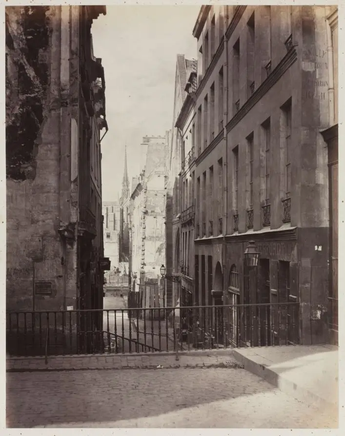 Rue Jean-de-Beauvais. Vue prise de la rue des Écoles vers la boulevard Saint-Germain, en travaux by Charles Marville