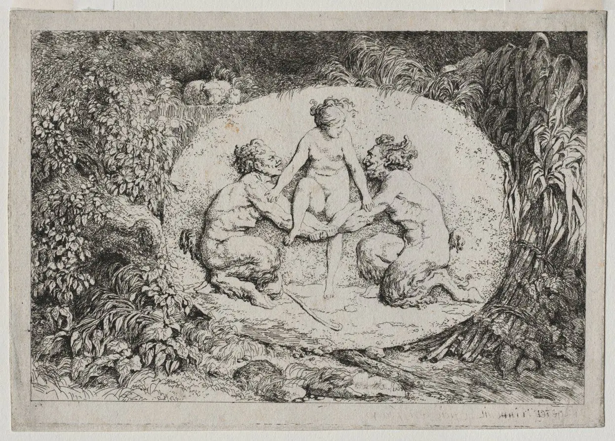 Bacchanales: Nymph Supported by Two Satyrs by Jean-Honoré Fragonard