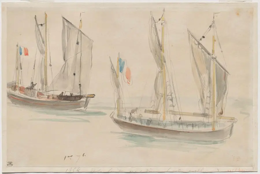 Two Boats at the Harbor of Dieppe by Eugène Delacroix