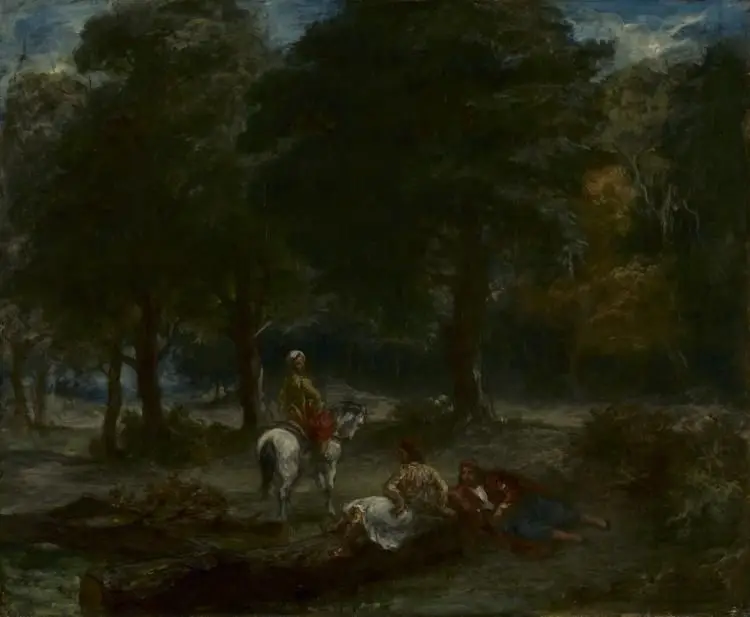 Greek Cavalry Men Resting in Forest by Eugène Delacroix