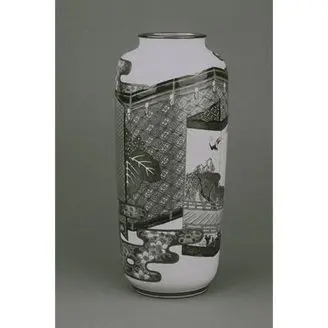 Kutani Vase with Folding Screens in Overglaze Enamels and Gilt by Unknown artist