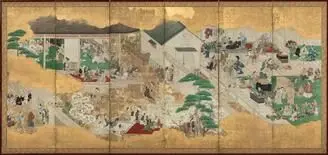 Kabuki Theater (Left screen) by Hishikawa Moronobu