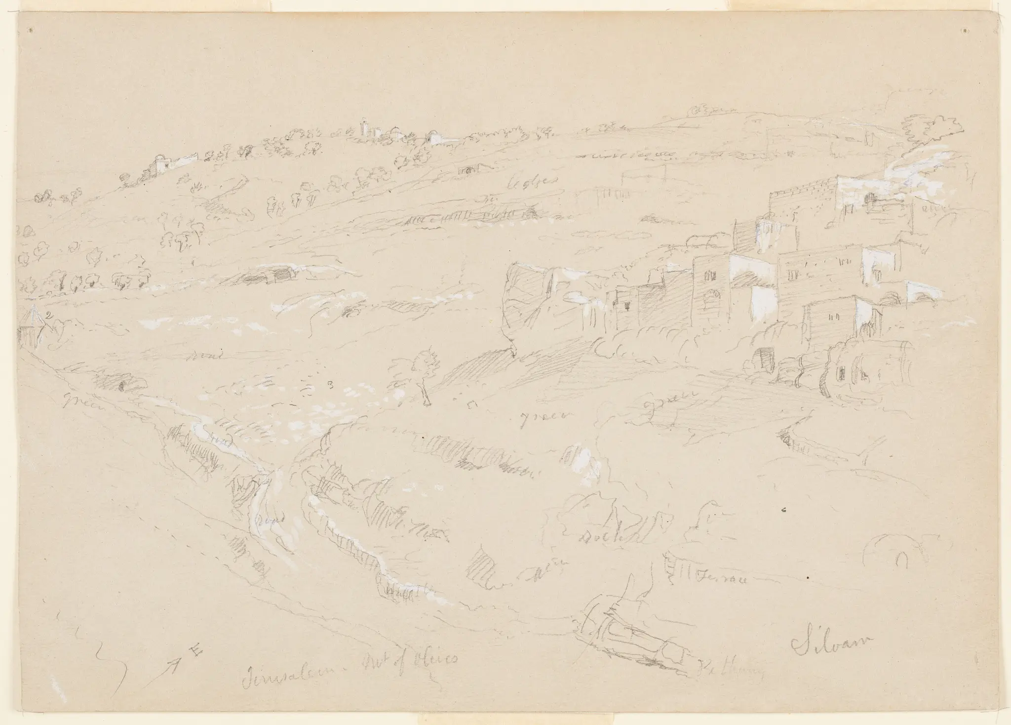 Drawing, Siloam and the Mount of Olives, Jerusalem by Frederic Edwin Church