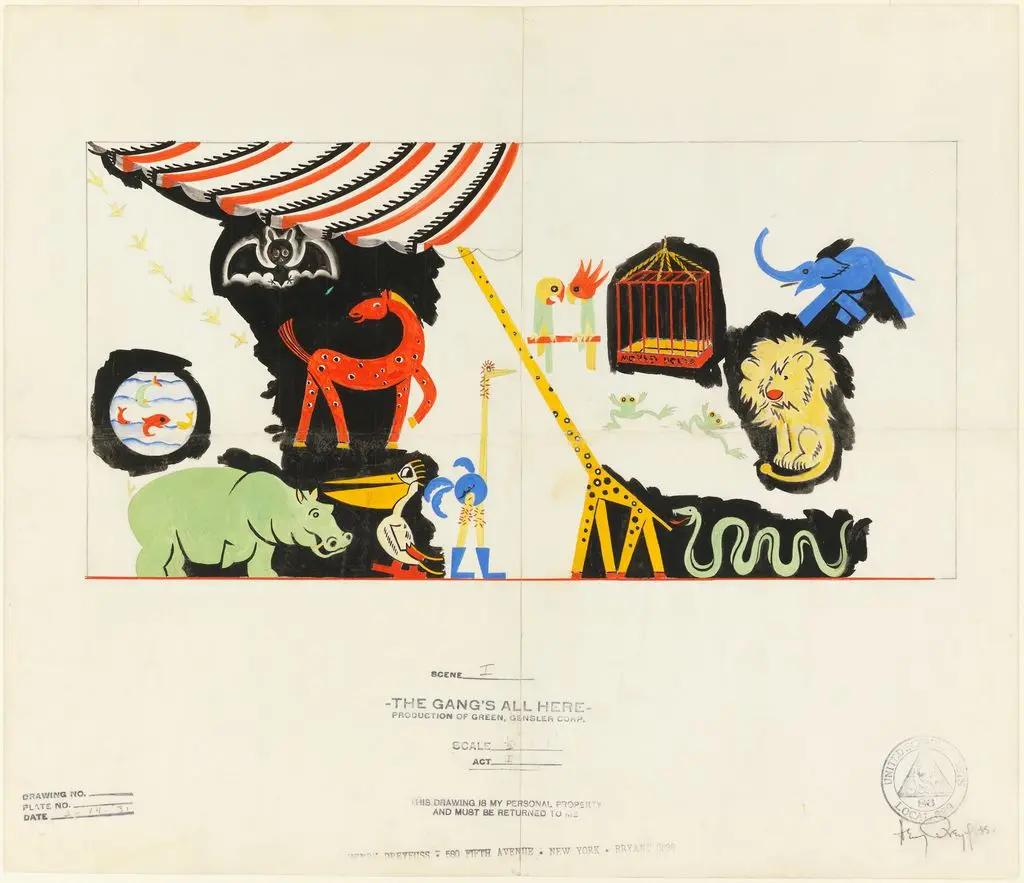 Drawing, Study for Stage Set, "The Gang's All Here", Act 1, Scene 1 by Henry Dreyfuss