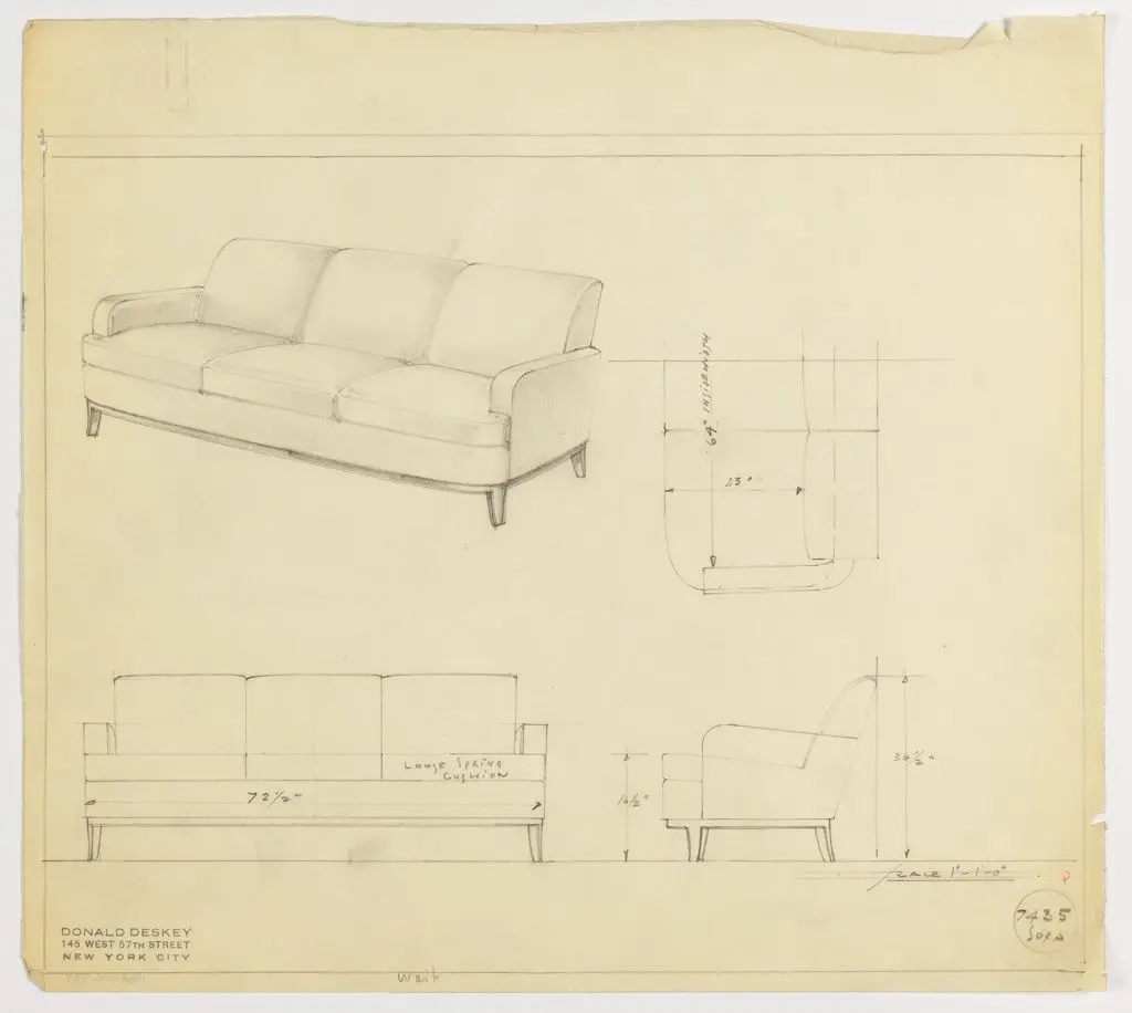 Drawing, Sofa by Donald Deskey; Donald Deskey Associates