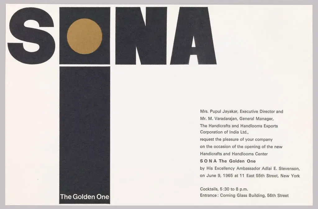 Print, Invitation, Opening of SONA The Golden One, 11 East 55th Street, New York, NY by Elaine Lustig Cohen