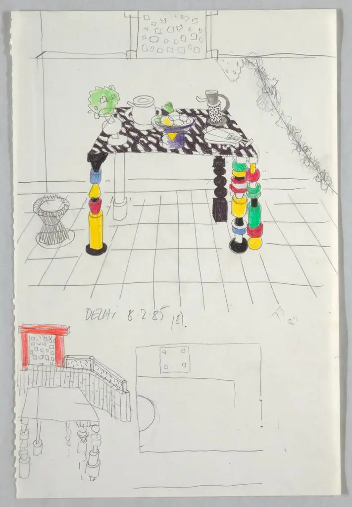 Drawing, Two Views of Interior by Ettore Sottsass