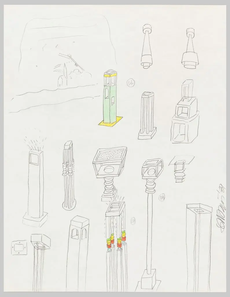 Drawing, Designs for Floor Lamps by Ettore Sottsass