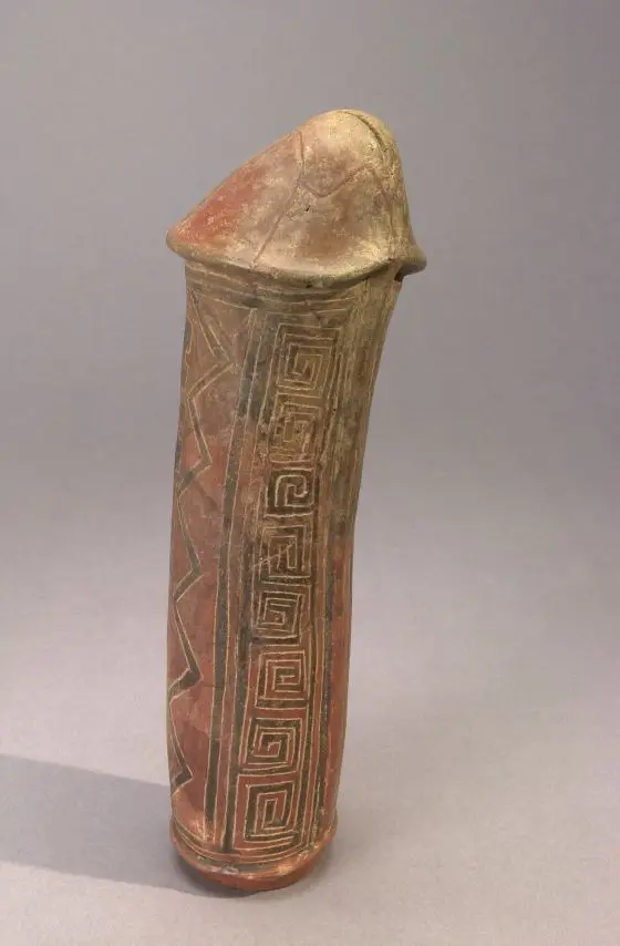 Ceramic Phallus with Geometric Designs by Unknown artist