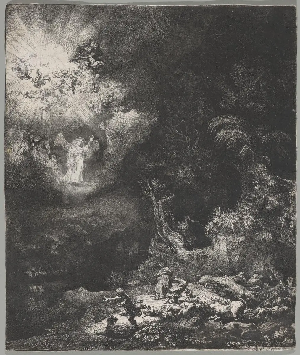 The Angel Appearing to the Shepherds by Rembrandt van Rijn