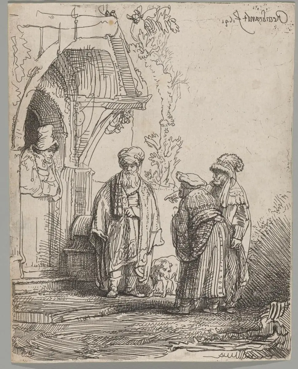 Three Oriental Figures (Jacob and Laban?) by Rembrandt van Rijn