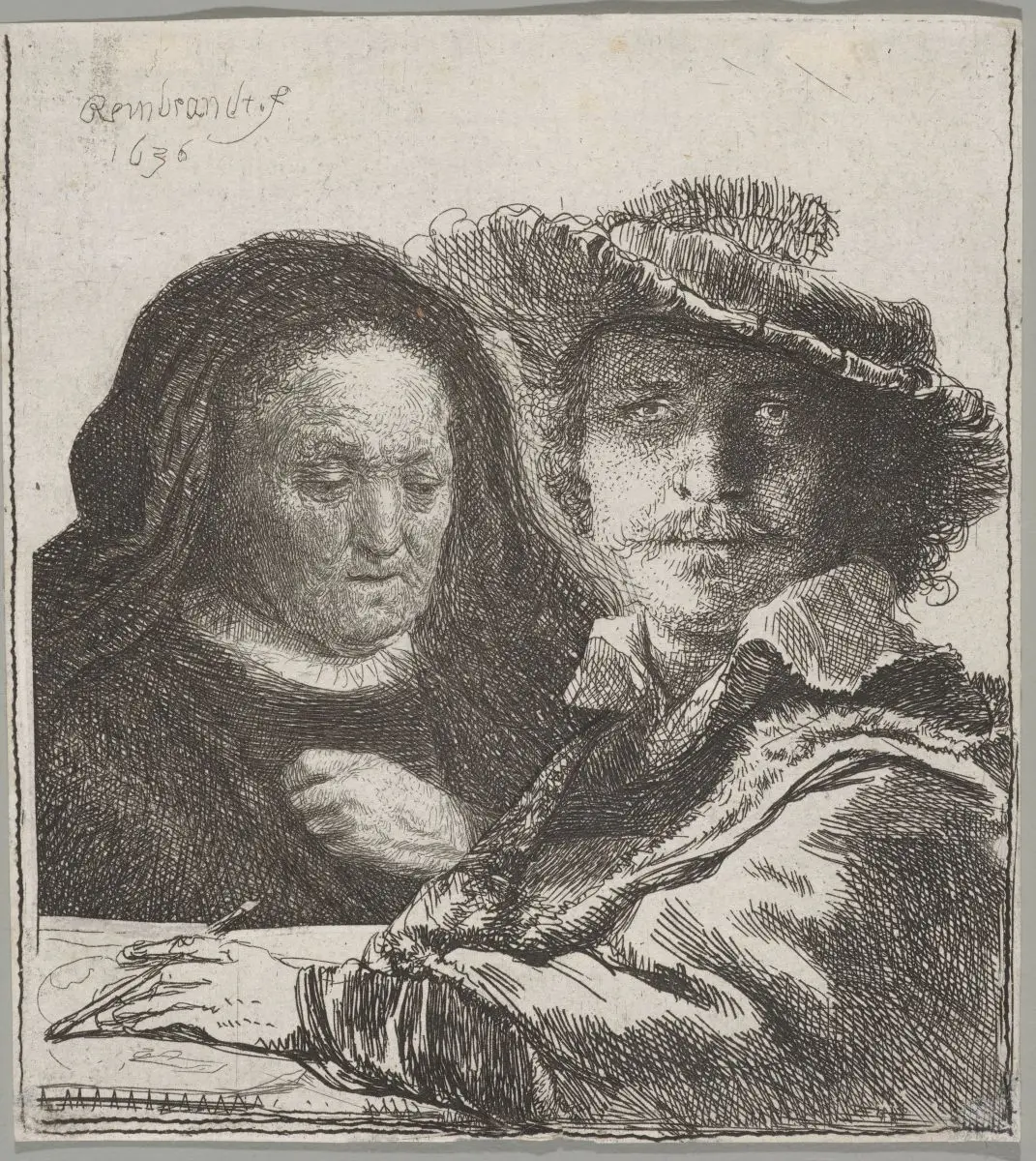 Self-Portrait with Saskia / The Artist's Mother with her Hand on her Chest by Rembrandt van Rijn