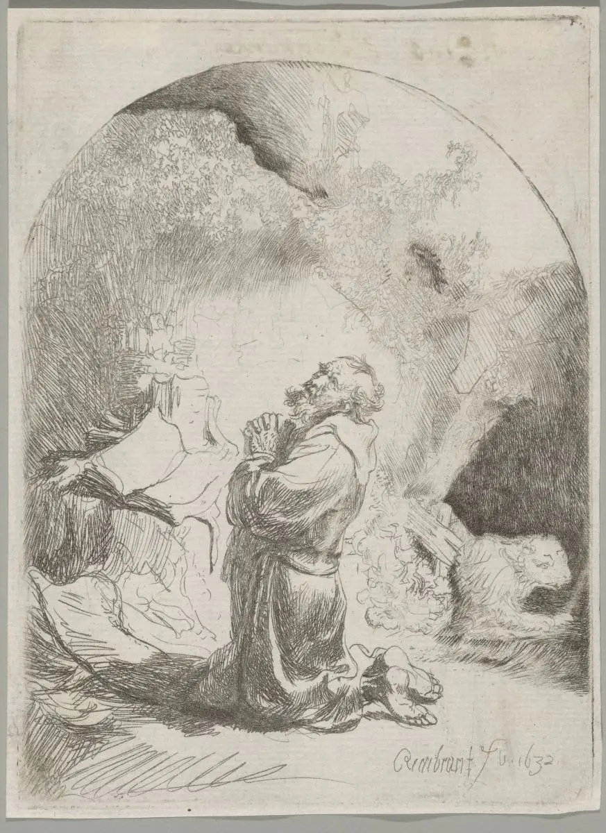 St. Jerome Praying: Arched Print by Rembrandt van Rijn