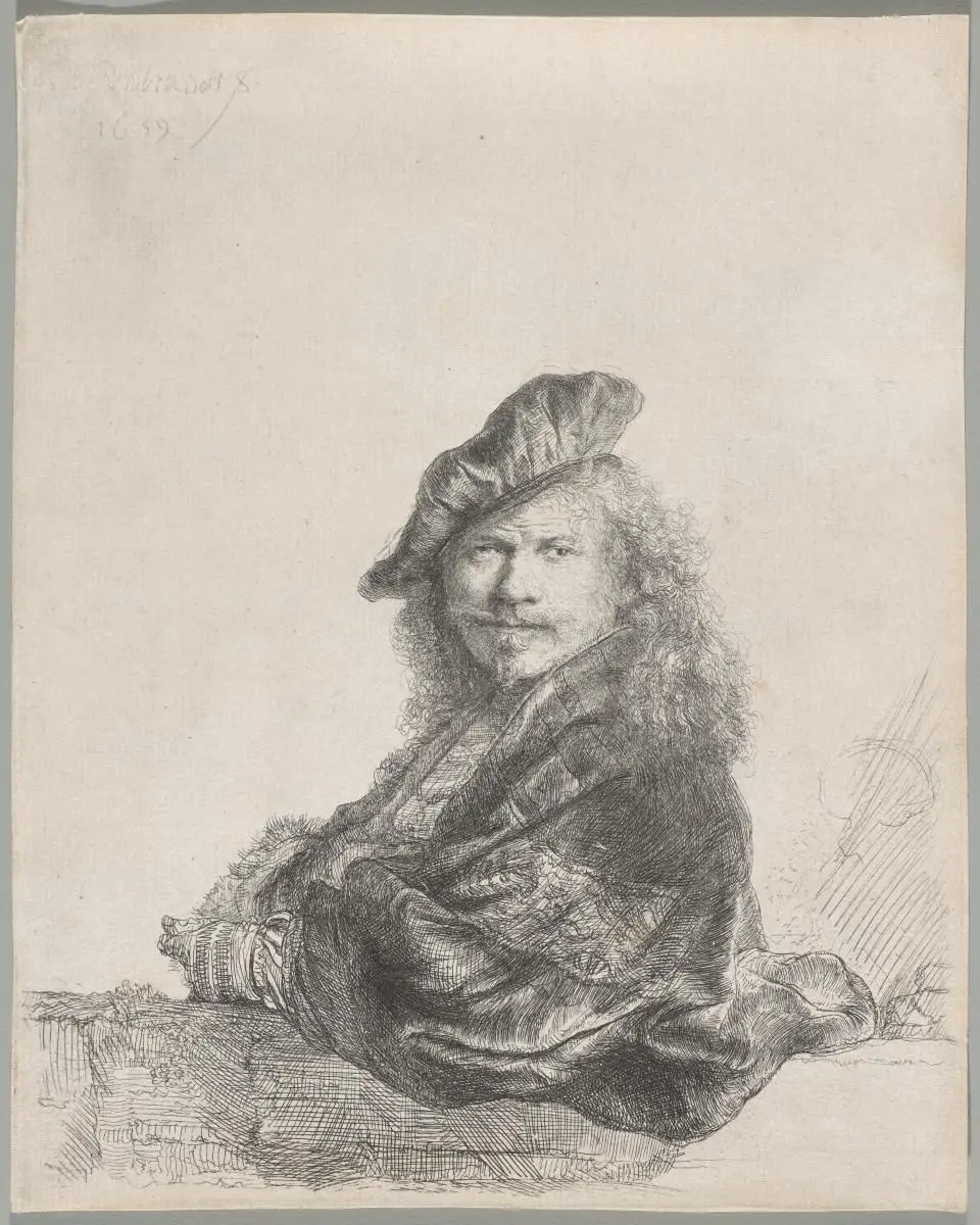 Self-Portrait Leaning on a Stone Sill by Rembrandt van Rijn