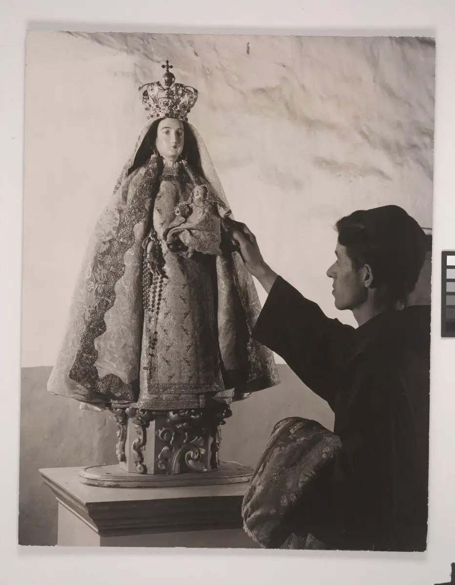 La Conquistadora and Fray Angelico Chavez by Laura Gilpin