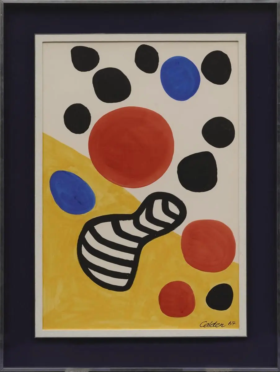 Red, Blue and Black Balls on a Yellow Ground by Alexander Calder