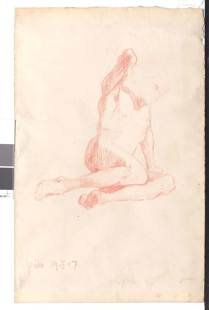 Seated male nude by Egon Schiele