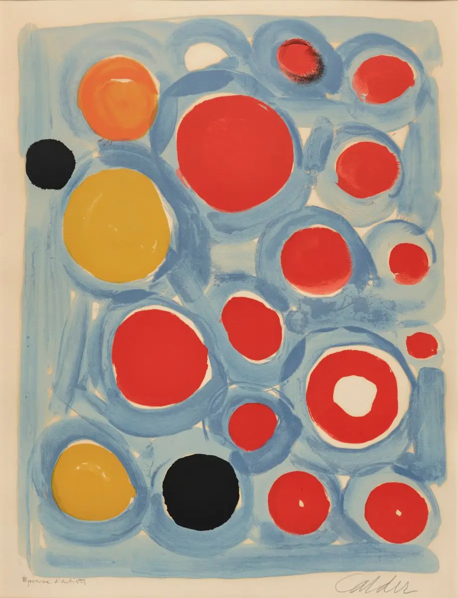 Red, Yellow and Black Balls on a Blue Ground by Alexander Calder