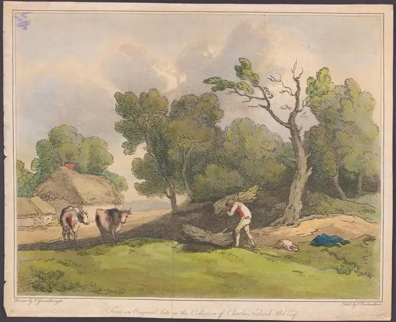 Woodgatherer in a landscape by Rowlandson