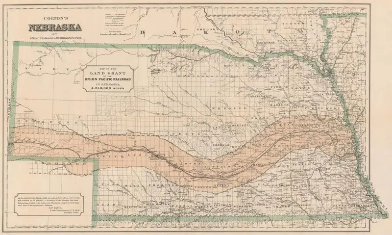Colton's Nebraska : map of the land grant of the Union Pacific Railroad in Nebraska by Colton, G. Woolworth (George Woolworth), 1827-1901