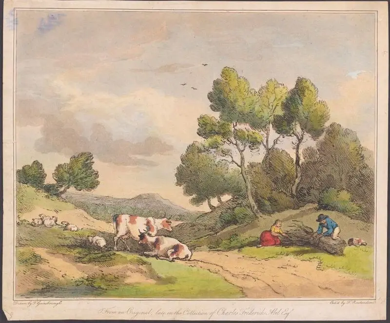 Woodgatherers in a landscape by Rowlandson
