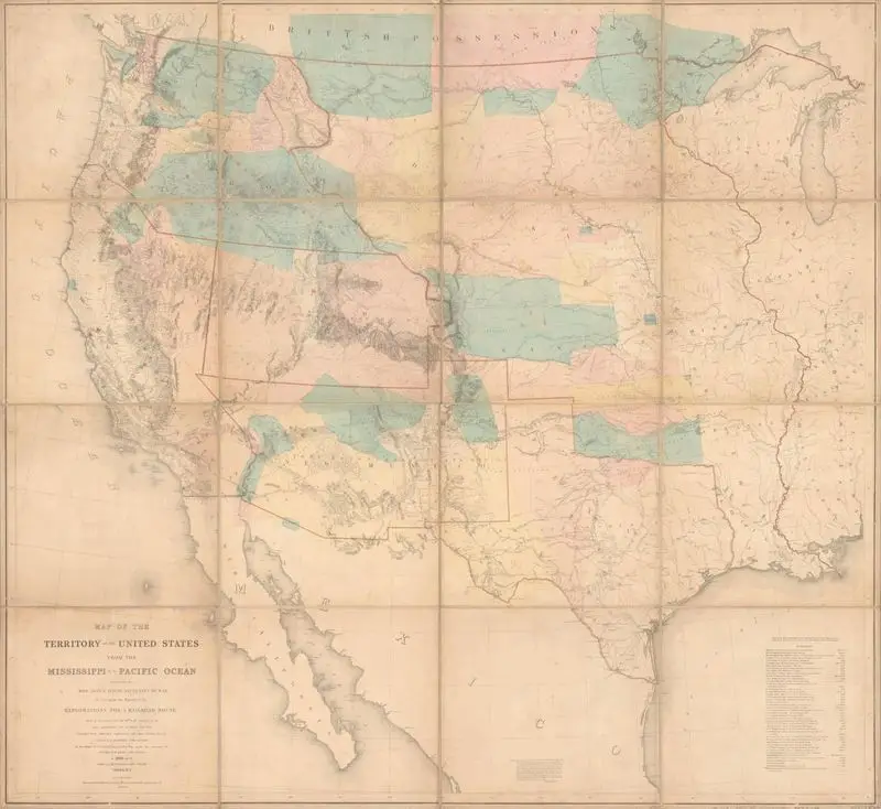 Map of the territory of the United States from the Mississippi to the Pacific Ocean; ordered by Jeff'n Davis, Secretary of War to accompany the reports of the explorations for a railroad route by Warren, G. K. (Gouverneur Kemble), 1830-1882