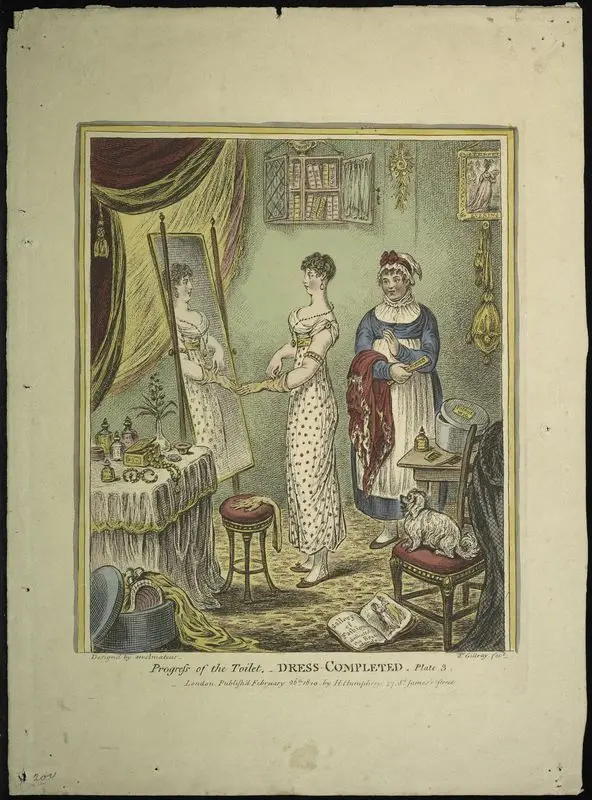 Progress of the toilet [Plate 3: Dress completed, copy 2]. by Gillray