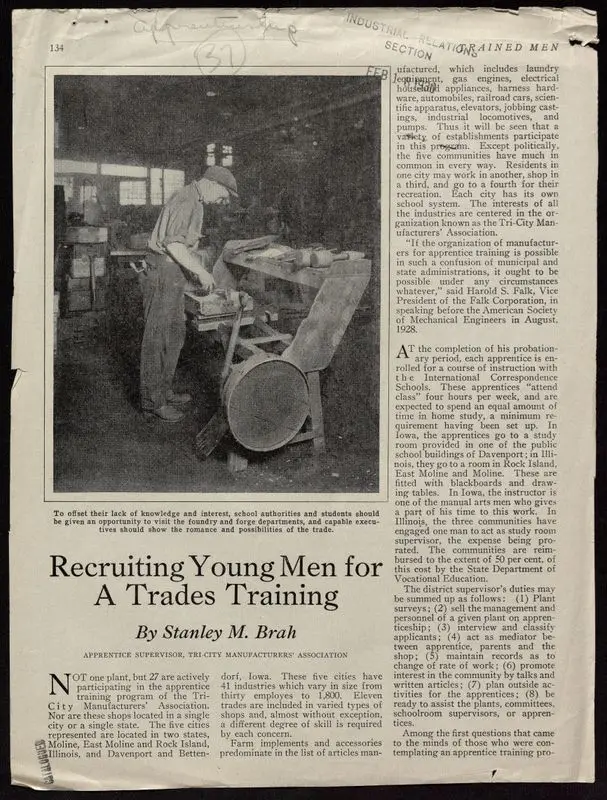 Recruiting young men for a trades training by Stanley M. Brah, Apprentice Supervisor, Tri-city Manufacturers' Association